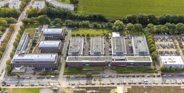 Aerial view of the TZDO - TechnologieZentrumDortmund GmbH, Dortmund University of Technology with the BioMedical Centre BMZ and the Max Planck Institute of Molecular Physiology on Otto-cock-Straße in the Eichlinghofen district of Dortmund, Ruhr area, North Rhine-Westphalia, Germany, education, educational institution, Campus North, DE, Dortmund, Europe, aerial view, aerial photograph, aerial photography, aerial photography, TU Dortmund, Dortmund University of Technology, overview, University of Dortmund, bird's eye view, birds-eyes view, overview