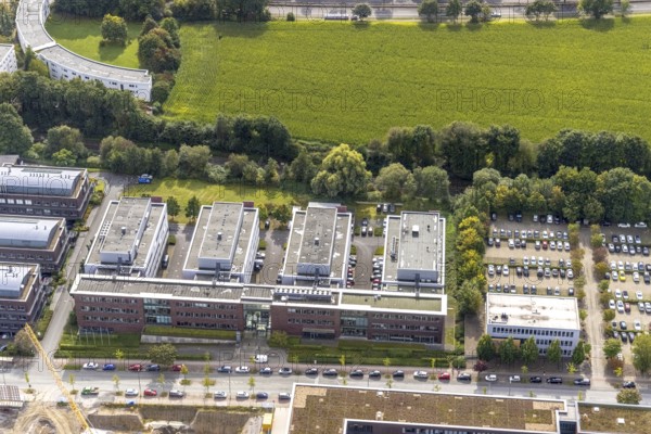 Aerial view of TZDO - TechnologieZentrumDortmund GmbH, Technische Universität Dortmund with the BioMedizinZentrum BMZ at Otto-cock-Straße in the district Eichlinghofen in Dortmund, Ruhr area, North Rhine-Westphalia, Germany, education, educational institution, Campus North, DE, Dortmund, Europe, aerial view, aerial photograph, aerial photography, aerial photography, TU Dortmund, Technische Universität Dortmund, overview, University of Dortmund, bird's eye view, birds-eyes view, overview