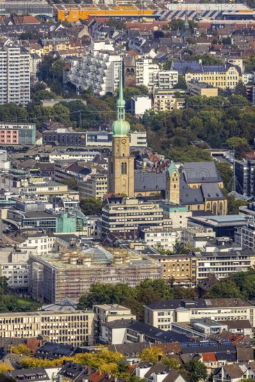 City centre view with Ev. Stadtkirche St Marien and St. Reinoldikirche in the district City in Dortmund, Ruhr area, North Rhine-Westphalia, Germany, City, DE, Dortmund, Europe, Hannibal I Nordstadt, city centre, aerial view, aerial photograph, aerial photography, aerial photography, location view, skyline, townscape, city centre, terrace house, overview, bird's-eye view, overview