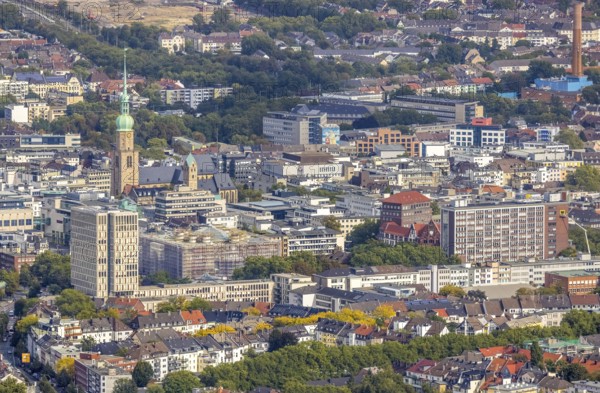 City centre view with St. Marien Evangelical Church and St. Reinoldi Church in the City district in Dortmund, Ruhr area, North Rhine-Westphalia, Germany
