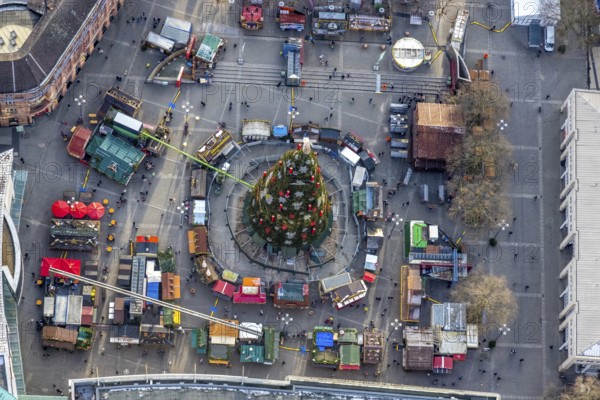 Aerial view, Germany's largest Christmas tree on Hansaplatz in the city centre of Dortmund, Ruhr area, North Rhine-Westphalia, Germany, DE, Dortmund, Europe, aerial view, aerial photography, aerial photography, overview, bird's eye view, Christmas, Christmas tree, birds-eyes view, overview
