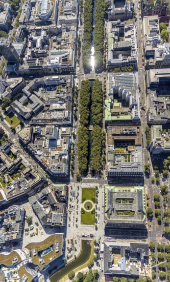 Aerial view, Düsseldorfer Kö Königsallee shopping area city centre, Düsseldorf, Rhineland, North Rhine-Westphalia, Germany, DE, Europe, aerial view, aerial photography, aerial photography, overview, bird's-eye view, birds-eyes view, overview