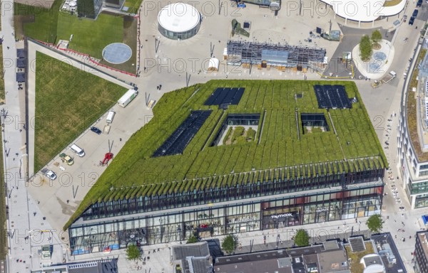 Aerial view, new construction of the Kö Bogen II business centre with hornbeam growth at Gustav-Gründgens-Platz in the city centre, Düsseldorf, Rhineland, North Rhine-Westphalia, Germany, DE, Europe, commercial buildings, commercial enterprises, commercial space, commercial location, commercial use, aerial view, aerial photography, aerial photography, overview, bird's-eye view, overview
