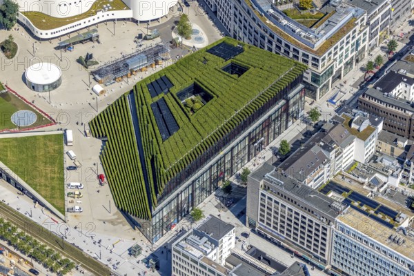 Aerial view, new construction of the Kö Bogen II business centre with hornbeam growth at Gustav-Gründgens-Platz in the city centre, Düsseldorf, Rhineland, North Rhine-Westphalia, Germany, DE, Europe, commercial buildings, commercial enterprises, commercial space, commercial location, commercial use, aerial view, aerial photography, aerial photography, overview, bird's-eye view, overview