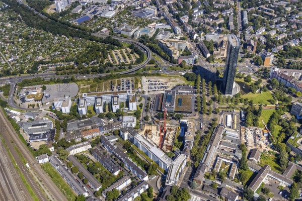 Aerial view, construction site and new UpperNord Tower on Mercedesstraße and ARAG high-rise building in the Düsseltal district of Düsseldorf, Rhineland, North Rhine-Westphalia, Germany, construction work, construction area, construction site, building plots, construction project, construction site, DE, Düsseldorf, Europe, aerial view, aerial photography, aerial photography, new building, overview, bird's-eye view, bird's-eye view, overview