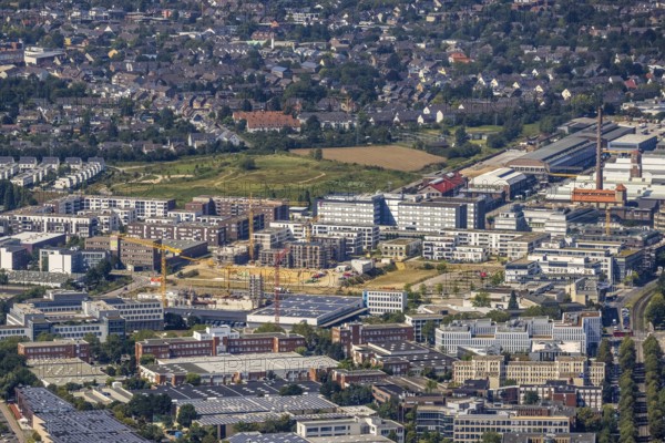 Aerial view, construction site and new building forty549 residential neighbourhood at Hansaallee and Willstätterstrasse in the district Heerdt in Düsseldorf, Rhineland, North Rhine-Westphalia, Germany, construction work, construction area, building site, building plots, construction project, construction site, DE, Düsseldorf, Europe, property tax, real estate, aerial view, aerial photography, aerial photography, new construction, overview, bird's-eye view, residential area, residential area, residential buildings, residential quality, residential neighbourhood, housing estate, birds-eyes view, overview