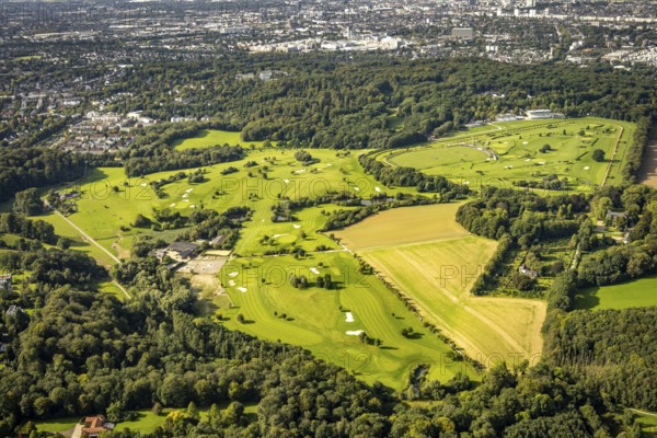 Aerial view, golf course Düsseldorf-Grafenberg in the district Ludenberg in Düsseldorf, Rhineland, North Rhine-Westphalia, Germany, DE, Düsseldorf, Europe, golf, golf course, golf club, golf course, golf meadow, aerial view, aerial photography, aerial photography, sports, overview, birds-eyes view, overview