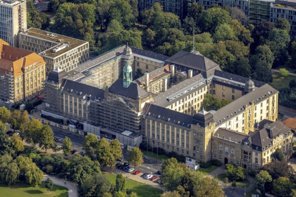 Aerial view, Düsseldorf district government with renovation work on the facade in the Pempelfort district of Düsseldorf, Rhineland, North Rhine-Westphalia, Germany, authority, DE, Düsseldorf, Europe, aerial view, aerial photography, aerial photography, regional council, overview, bird's-eye view, overview