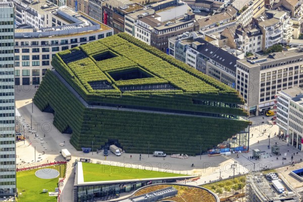 Aerial view, Kö Bogen II business centre with hornbeam growth at Gustav-Gründgens-Platz in Düsseldorf city centre, Rhineland, North Rhine-Westphalia, Germany, DE, Düsseldorf, Europe, commercial buildings, commercial enterprises, commercial space, commercial location, commercial use, aerial view, aerial photography, aerial photography, overview, bird's-eye view, overview