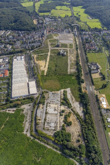Aerial view, GlasmacherViertel for planned new residential quarter in the Gerresheim district in Düsseldorf, Rhineland, North Rhine-Westphalia, Germany, DE, Düsseldorf, Europe, aerial view, aerial photography, aerial photography, sight, overview, bird's-eye view, living and life, birds-eyes view, overview