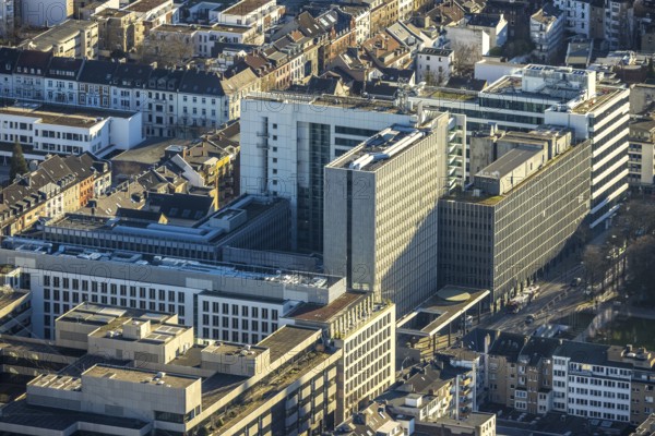 Aerial view, office buildings and commercial buildings with Ministry of the Interior of the State of North Rhine-Westphalia on Friedrichstraße in the Friedrichstadt district of Düsseldorf, Rhineland, North Rhine-Westphalia, Germany, City, DE, Düsseldorf, Europe, commercial buildings, commercial location, commercial use, city centre, aerial view, aerial photography, aerial photography, city view, city centre, city centre, overview, bird's-eye view, bird's-eye view, overview