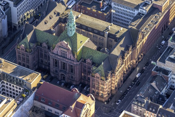 Aerial view, administrative court Düsseldorf with green roof in city centre in Düsseldorf, Rhineland, North Rhine-Westphalia, Germany, DE, Düsseldorf, Europe, court, aerial view, aerial photography, aerial photography, overview, bird's eye view, birds-eyes view, overview