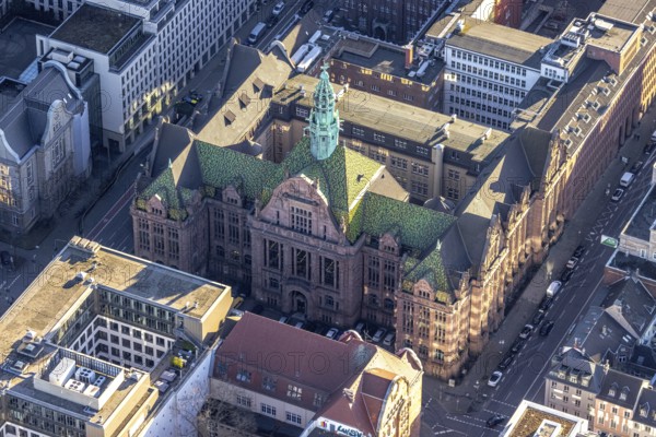 Aerial view, administrative court Düsseldorf with green roof in city centre in Düsseldorf, Rhineland, North Rhine-Westphalia, Germany, DE, Düsseldorf, Europe, court, aerial view, aerial photography, aerial photography, overview, bird's eye view, birds-eyes view, overview