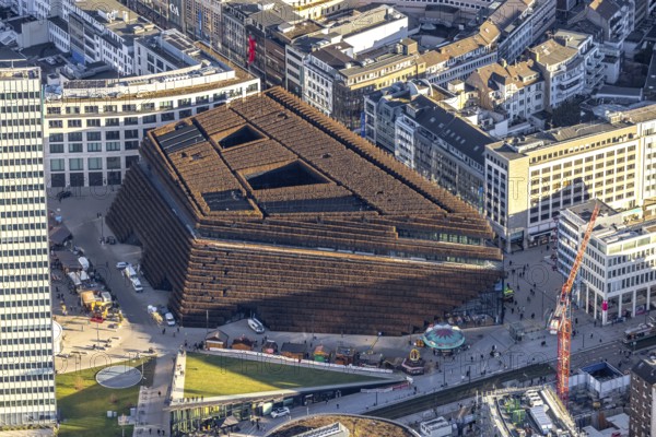 Aerial view, Kö Bogen II business centre with hornbeam growth at Gustav-Gründgens-Platz in Düsseldorf city centre, Rhineland, North Rhine-Westphalia, Germany, DE, Düsseldorf, shopping centre, shopping mall, shopping place, shopping centre, Europe, commercial buildings, commercial enterprises, commercial area, commercial location, commercial use, Gustaf-Gründgens-Platz, Kö-Bogen II, Königsallee, aerial view, aerial photography, aerial photography, Schadowstraße, shopping centre, overview, bird's eye view, bird's eye view, overview