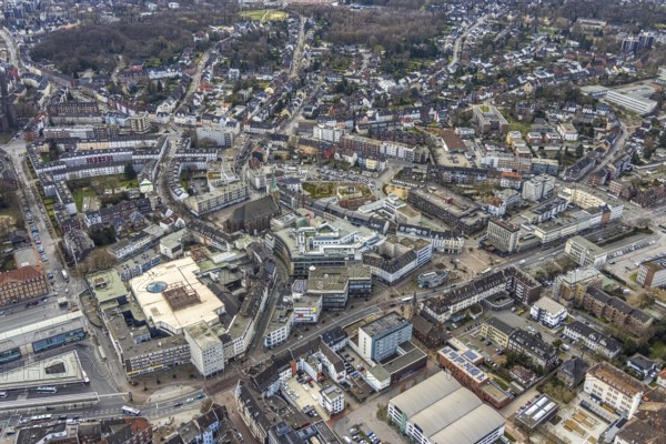 Aerial view, Hansa Center shopping centre, Berliner Platz, Bottrop, Ruhr area, North Rhine-Westphalia, Germany, City, DE, shopping centre, shopping mall, shopping markets, shopping plaza, shopping centre, Europe, specialist markets, Hansa Centre, city centre, aerial view, aerial photography, aerial photography, local supply centre, shopping, shopping centre, city centre, overview, bird's-eye view, overview