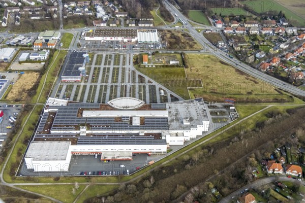 Aerial view, Ostermann Einrichtungs-Centrum Bottrop, Bottrop, Ruhr area, North Rhine-Westphalia, Germany, DE, Europe, commercial enterprises, commercial area, commercial area, commercial location, commercial use, aerial photograph, aerial photography, aerial photography, furniture store, overview, bird's-eye view, birds-eyes view, overview