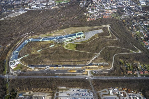 Aerial view, alpincenter Bottrop, Prosperstraße slag heap, Bottrop, Ruhr area, North Rhine-Westphalia, Germany, slag heap, DE, Europe, leisure facility, leisure activities, leisure park, slag heap, slag heap landscape, aerial photograph, aerial photography, aerial photography, sight, ski hall, overview, bird's eye view, winter sports facility, colliery, birds-eyes view, overview