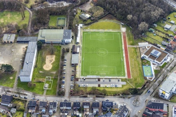 Aerial view, sports facility Welheimer Straße, Bottrop, Ruhr area, North Rhine-Westphalia, Germany, DE, Europe, football pitch, football stadium, football club, indoor swimming pool Boy Welheim, aerial view, aerial photography, aerial photography, sports, sports facilities, sports field, sports facility, stadium, overview, bird's eye view, bird's eye view, overview