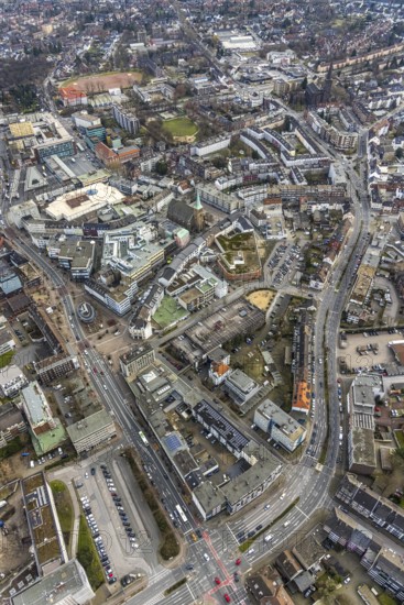 Aerial view, Hansa Center shopping centre, Berliner Platz, Bottrop, Ruhr area, North Rhine-Westphalia, Germany, City, DE, shopping centre, shopping mall, shopping markets, shopping plaza, shopping centre, Europe, specialist markets, Hansa Centre, city centre, aerial view, aerial photography, aerial photography, local supply centre, shopping, shopping centre, city centre, overview, bird's-eye view, overview