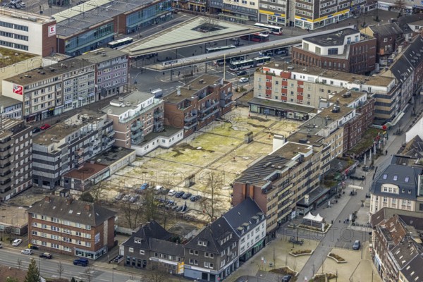 Aerial view, Am Trapez Bottrop, shopping centre Hansa Center, Berliner Platz, city centre, Bottrop, Ruhr area, North Rhine-Westphalia, Germany, City, DE, shopping centre, shopping mall, shopping mile, shopping markets, shopping place, shopping street, shopping centre, Europe, Hansa Centre, city centre, aerial view, aerial photography, aerial photography, local supply centre, shopping, shopping centre, city centre, overview, bird's-eye view, overview