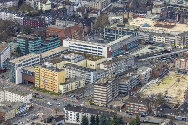 Aerial view, Am Trapez Bottrop, shopping centre Hansa Center, Berliner Platz, city centre, Bottrop, Ruhr area, North Rhine-Westphalia, Germany, City, DE, shopping centre, shopping mall, shopping mile, shopping markets, shopping place, shopping street, shopping centre, Europe, Hansa Centre, city centre, aerial view, aerial photography, aerial photography, local supply centre, shopping, shopping centre, city centre, overview, bird's-eye view, overview