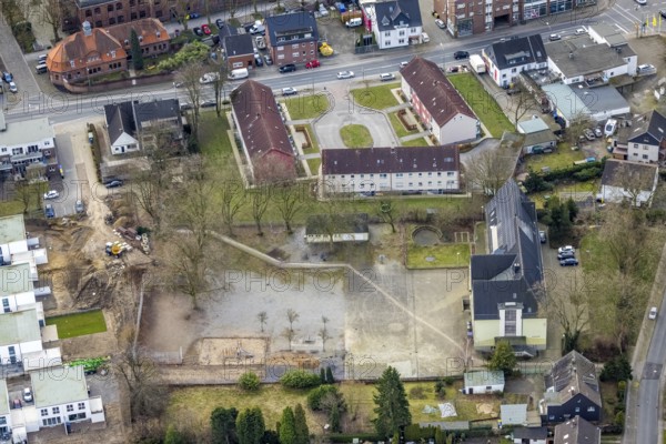 Aerial view, secondary school Welheim - secondary location, Blankenstraße, Bottrop, Ruhr area, North Rhine-Westphalia, Germany, construction work, construction area, construction site, building plots, construction site, education, educational institution, DE, Europe, secondary school, teaching institute, aerial view, aerial photography, aerial photography, school, overview, bird's eye view, birds-eyes view, overview