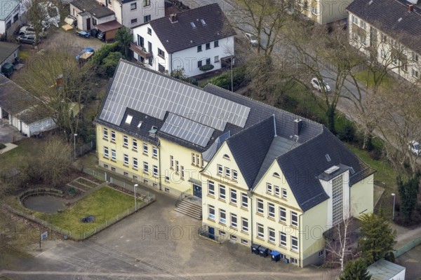 Aerial view, secondary school Welheim - secondary location, Blankenstraße, Bottrop, Ruhr area, North Rhine-Westphalia, Germany, construction work, construction area, construction site, building plots, construction site, education, educational institution, DE, Europe, secondary school, teaching institute, aerial view, aerial photography, aerial photography, school, overview, bird's eye view, birds-eyes view, overview