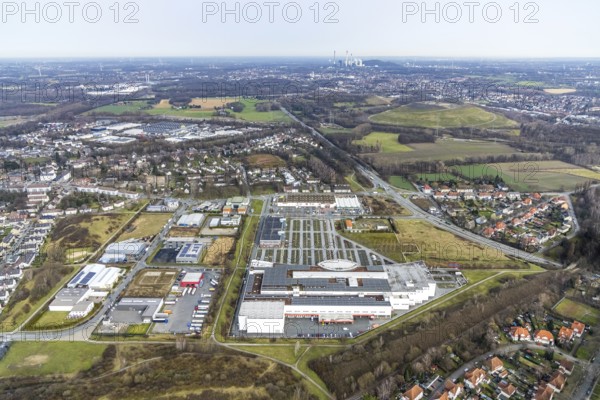 Aerial view, Ostermann Einrichtungs-Centrum Bottrop, Bottrop, Ruhr area, North Rhine-Westphalia, Germany, DE, Europe, commercial enterprises, commercial area, commercial area, commercial location, commercial use, aerial photograph, aerial photography, aerial photography, furniture store, Ruhrölstraße, overview, bird's-eye view, birds-eyes view, overview