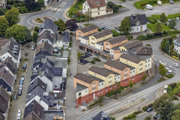 Aerial view, town centre Ostring in Breckerfeld, Sauerland, North Rhine-Westphalia, Germany, Breckerfeld, DE, Europe, roundabout, roundabout, aerial view, aerial photography, aerial photography, overview, bird's-eye view, overview