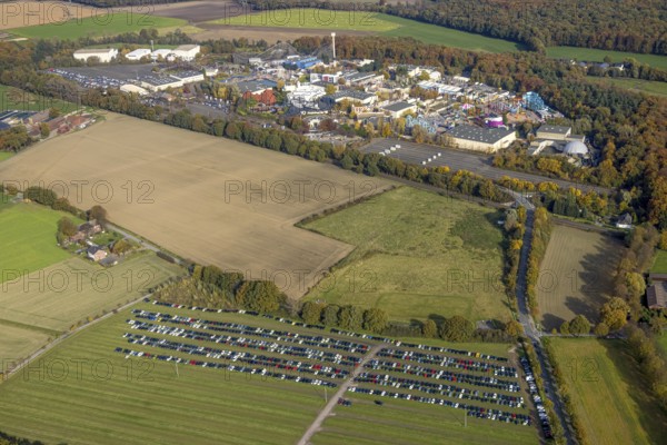 Aerial view, Movie Park Germany in the district Kirchhellen-Nord-Ost in Bottrop, Ruhr area, North Rhine-Westphalia, Germany, Bottrop, DE, Europe, leisure facility, leisure activities, leisure park, leisure enjoyment, aerial view, aerial photography, aerial photography, theme park, overview, bird's eye view, birds-eyes view, overview