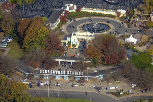 Aerial view, Movie Park Germany in the district Kirchhellen-Nord-Ost in Bottrop, Ruhr area, North Rhine-Westphalia, Germany, Bottrop, DE, Europe, leisure facility, leisure activities, leisure park, leisure enjoyment, aerial view, aerial photography, aerial photography, theme park, overview, bird's eye view, birds-eyes view, overview