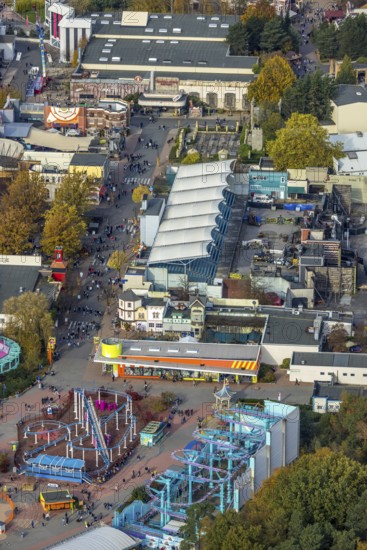 Aerial view, Movie Park Germany in the district Kirchhellen-Nord-Ost in Bottrop, Ruhr area, North Rhine-Westphalia, Germany, Bottrop, DE, Europe, leisure facility, leisure activities, leisure park, leisure enjoyment, aerial view, aerial photography, aerial photography, theme park, overview, bird's eye view, birds-eyes view, overview