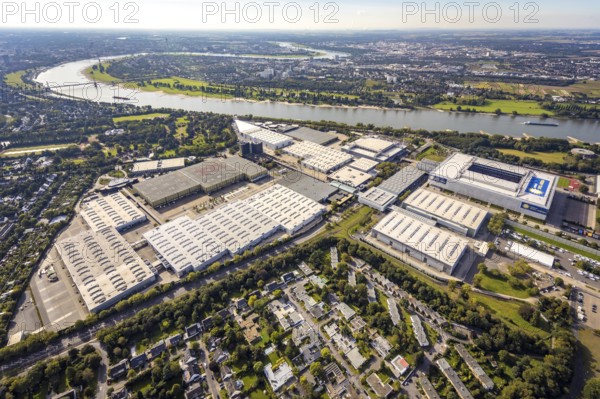 Aerial view, At the river Rhine the fair Düsseldorf with the Bundesliga stadium MERKUR SPIEL-ARENA in the district Stockum in Düsseldorf, Rhineland, North Rhine-Westphalia, Germany, Arena, Arena-Sportpark, Bundesliga stadium, DE, Düsseldorf, Europe, football pitch, football stadium, aerial view, aerial photography, aerial photography, fairgrounds, fairgrounds on the Rhine, sports, sports facilities, sports field, sports facility, stadium, overview, events, venue, event location, bird's eye view, birds-eyes view, overview