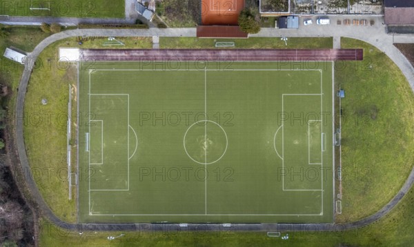 Aerial view, sports facility VfL Grafenwald, Sensenfeld, Bottrop-Kirchhellen, Ruhr area, North Rhine-Westphalia, Germany, DE, Europe, football pitch, football stadium, football club, aerial view, aerial photography, aerial photography, sports facilities, sports field, sports facility, stadium, overview, bird's-eye view, overview