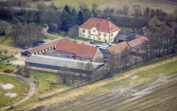 Aerial view, manor house Haus Brabeck, Bottrop-Kirchhellen, Ruhr area, North Rhine-Westphalia, Germany, DE, monument protection, Europe, manor house, aerial view, aerial photography, aerial photography, manor, overview, bird's eye view, birds-eyes view, overview