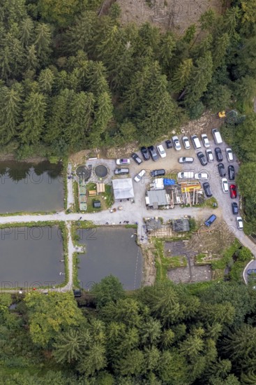 Aerial photo, fishing ponds Angelparadies Steinbachtal in Breckerfeld, Sauerland, North Rhine-Westphalia, Germany, fishing, Breckerfeld, DE, Europe, fishing, aerial photography, aerial photography, aerial view, bird's-eye view, overview