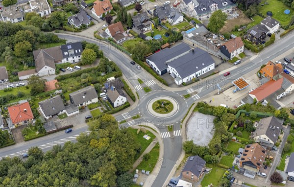 Aerial view, roundabout Frankfurter Straße in Breckerfeld, Sauerland, North Rhine-Westphalia, Germany, Breckerfeld, DE, Europe, roundabout, roundabout, aerial view, aerial photography, aerial photography, overview, bird's-eye view, overview