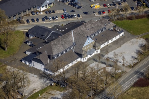 Aerial view, shooting hall, Brilon, Sauerland, North Rhine-Westphalia, Germany, DE, Europe, hall, aerial view, aerial photography, aerial photography, St. Hubertus-Schützenbruderschaft, overview, bird's-eye view, overview