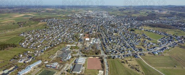 Aerial view, local view, sports field Carl-Diem-Weg, SV 1920 Brilon e.V., stadium Zur Jakobuslinde, Brilon, Sauerland, North Rhine-Westphalia, Germany, education, educational institution, DE, Europe, distant view, grammar school, grammar school Petrinum Brilon, teaching institute, aerial view, aerial photography, aerial photography, school, sports facility, overview, bird's-eye view, overview