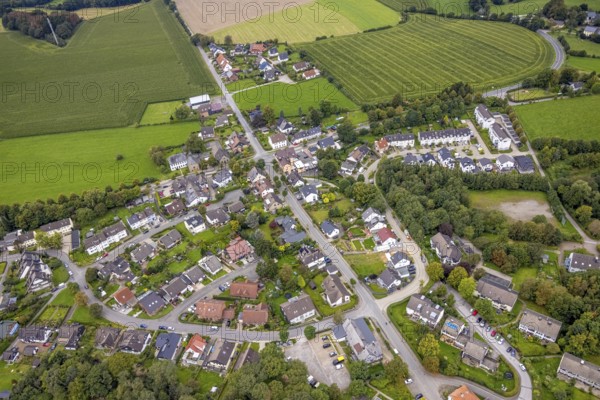 Aerial view, district Zurstraße Waldbauer in Breckerfeld, Sauerland, North Rhine-Westphalia, Germany, Breckerfeld, DE, Europe, property tax, real estate, aerial view, aerial photography, aerial photography, overview, bird's-eye view, housing estate, living and living, residential area, residential buildings, quality of living, housing estate, birds-eyes view, overview