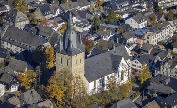Aerial view, city centre view with catholic provost church in Brilon, Sauerland, North Rhine-Westphalia, Germany, place of worship, Brilon, DE, Europe, religious community, place of worship, holy place, church, parish, denomination, aerial view, aerial photography, aerial photography, religion, religious site, overview, bird's eye view, birds-eyes view, overview
