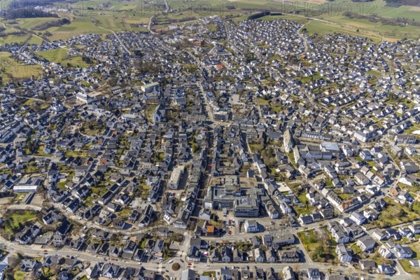 Aerial view, city centre view, Brilon, Sauerland, North Rhine-Westphalia, Germany, City, DE, Europe, city centre, aerial view, aerial photography, aerial photography, townscape, city area, city centre, overview, bird's eye view, birds-eyes view, overview