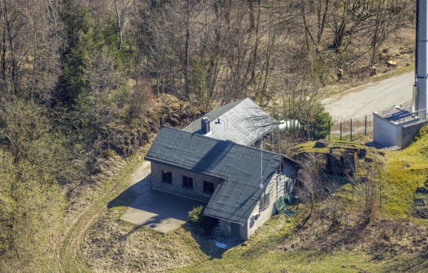 Aerial view, hut Ski-Club Brilon in the nature reserve Poppenberg, Brilon, Sauerland, North Rhine-Westphalia, Germany, DE, Europe, landscape conservation area, aerial view, aerial photography, aerial photography, nature reserve, overview, bird's-eye view, overview