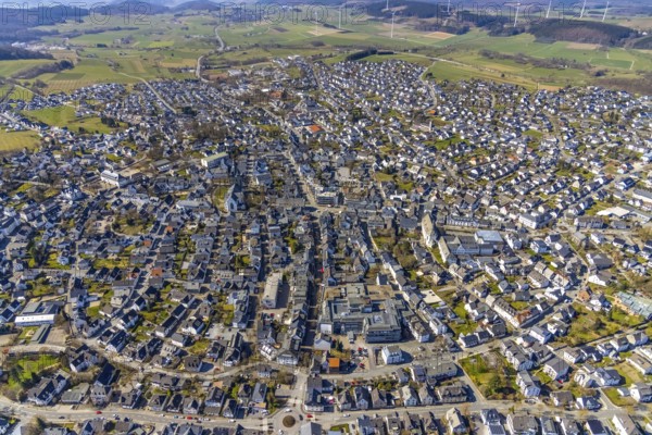 Aerial view, city centre view, Brilon, Sauerland, North Rhine-Westphalia, Germany, City, DE, Europe, city centre, aerial view, aerial photography, aerial photography, townscape, city area, city centre, overview, bird's eye view, birds-eyes view, overview