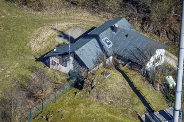 Aerial view, hut Ski-Club Brilon in the nature reserve Poppenberg, Brilon, Sauerland, North Rhine-Westphalia, Germany, DE, Europe, landscape conservation area, aerial view, aerial photography, aerial photography, nature reserve, overview, bird's-eye view, overview