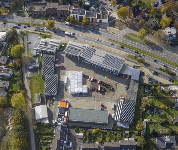 Aerial photo, Bottrop fire brigade in the north-east district of Bottrop, Ruhr area, North Rhine-Westphalia, Germany, Bottrop, fire fighters, fire protection, fire station, DE, Europe, fire station, fire brigade, aerial photograph, aerial photography, aerial photography, rescue station, overview, bird's-eye view, bird's-eye view, overview