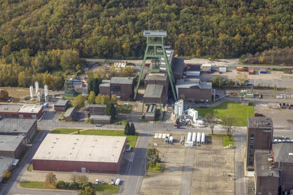 Aerial photograph, headframe at Prosper Haniel mine in the Fuhlenbrock district of Bottrop, Ruhr area, North Rhine-Westphalia, Germany, Prosper-Haniel mine, Bottrop, DE, Europe, winding tower, aerial photograph, aerial photography, aerial photography, overview, bird's-eye view, overview