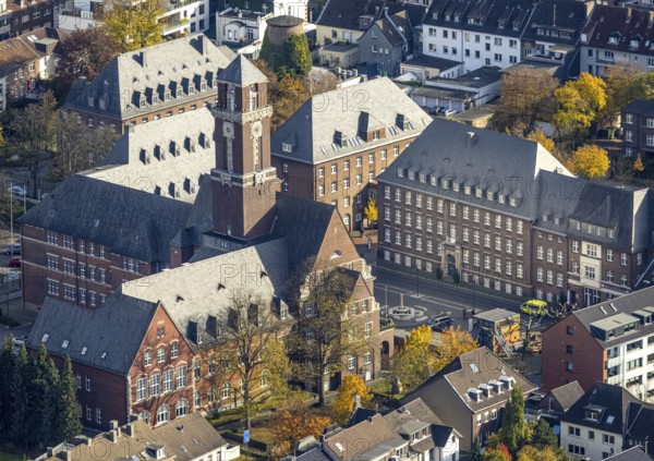 Aerial view, town hall in the district Altstadt in Bottrop, Ruhr area, North Rhine-Westphalia, Germany, authority, Bottrop, DE, Europe, aerial view, aerial photography, aerial photography, town hall, overview, bird's eye view, birds-eyes view, overview