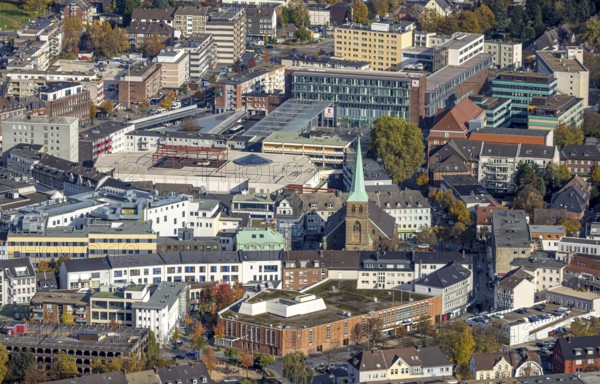 Aerial view, city centre view with catholic church St. Cyriakus in the district Altstadt in Bottrop, Ruhr area, North Rhine-Westphalia, Germany, Altstadt, Bottrop, City, DE, Europe, city centre, aerial view, aerial photography, aerial photography, skyline, city centre, city centre, overview, bird's eye view, birds-eyes view, overview