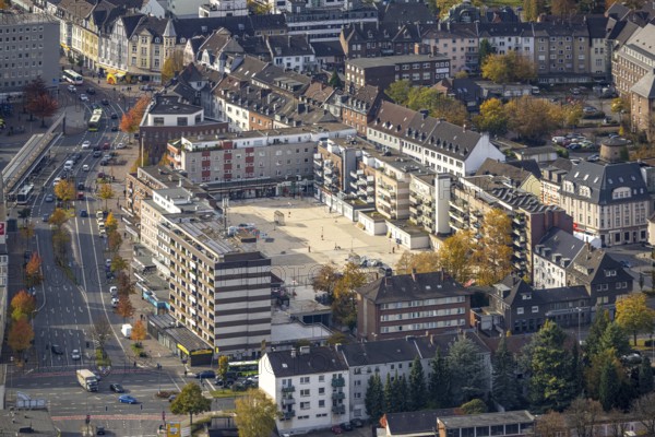Aerial view, trapeze courtyard reconstruction in the district Altstadt in Bottrop, Ruhr area, North Rhine-Westphalia, Germany, construction work, construction area, construction site, construction project, construction site, Bottrop, DE, Europe, aerial view, aerial photography, aerial photography, trapeze courtyard, overview, bird's eye view, birds-eyes view, overview